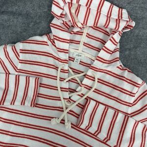 J Crew Sweater Womens XS Long Sleeve Terry Cloth Red Stripe Nautical Preppy Hood